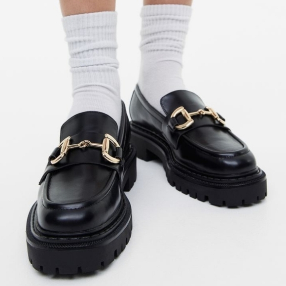 H&M Black Chucky Platform Horsebit Academia Preppy Loafers Size 40 EU - Picture 1 of 13